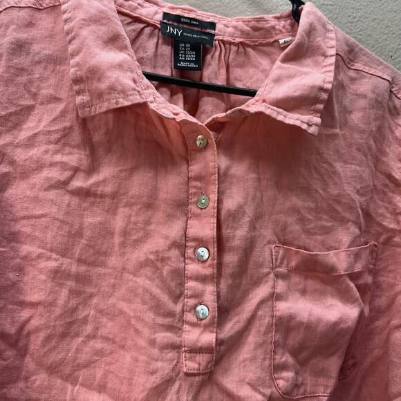 Jones NY Plus Size 2X Pink 100% LINEN Top ROLL TAB SLEEVE Lagenlook Minimalist - Picture 4 of 8
